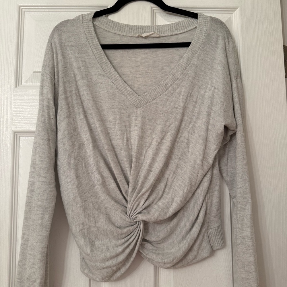 Ruby & Jenna Gray V-Neck Twist Front Women Top